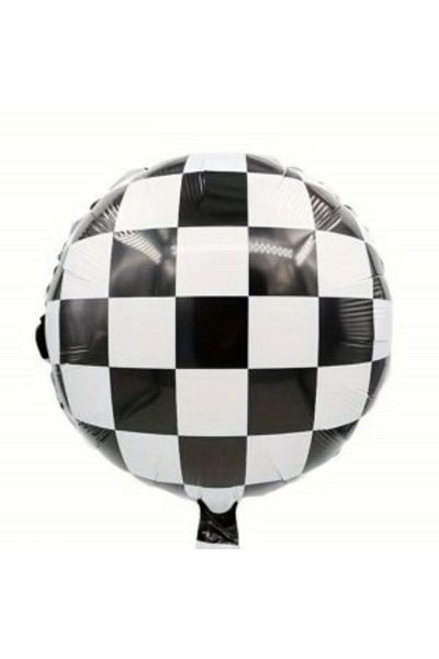 parti sürprizi Checkered Round Black and White Foil Balloon 1 Piece