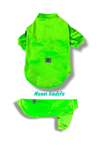 PetiliDünya Neon Green Velvet Fabric Cat Dog Suit Dog Suit
