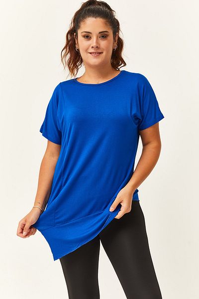 Ebsumu Women's Plus Size Asymmetrical Cut Casual Blue Blouse
