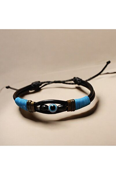 DEHNA سوار من الجلد المضفر بخيط أزرق وخرز عين الشر