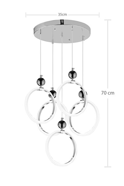 NZL Lighting Dekoratif Beşli Yuvarlak Üç Renkli Gold Sarkıt Ledli Salon Avize ve Oturma Odası Ledli Avize