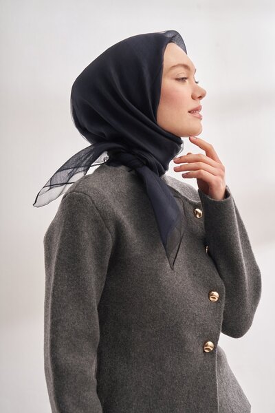 ARMANDA Φουλάρι από τούλι διπλής στρώσης από μετάξι 30% - Μαύρο-Μπλε ναυτικό