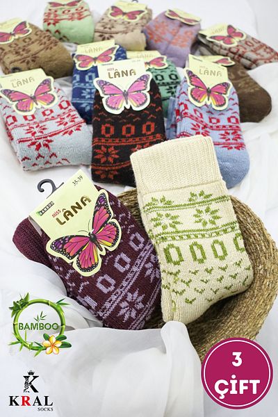 KRAL SOCKS 3 Pairs Winter Women's Towel and Wool Socks Set - Bamboo + Wool Autumn Series