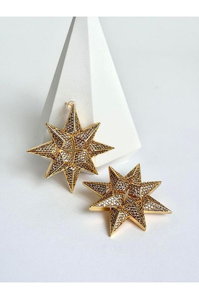 ı feel free more then ever that moment Zircon Stone Big Star Earrings-Gold