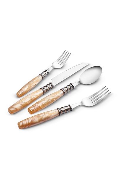 Karaca Lucas 6-Person Cream Fork Spoon Knife Set - 24 Pieces