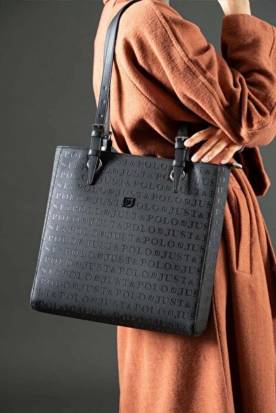 Just Polo Women's Large Size Useful 4 Compartment Monogram Print Shoulder Bag