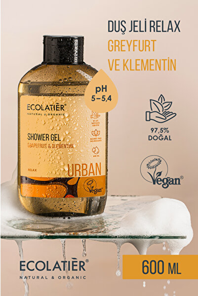 ECOLATIER Duş Jeli Relax, %97,5 Doğal Vücut Şampuanı Greyfurt ve Klementin, 600 ml