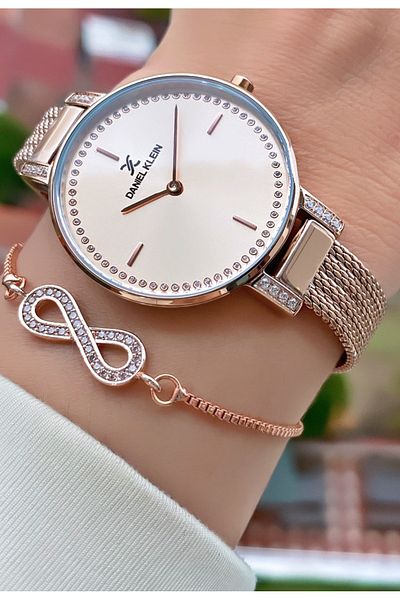 Daniel Klein Rose Gold Color Women's Wristwatch - Bracelet Gift