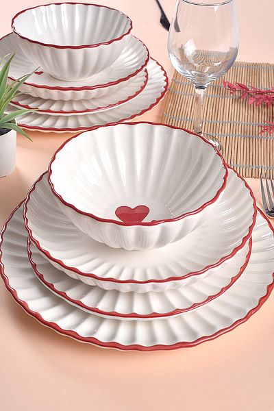 ŞURA MUTFAK Love Series 2-Piece Soup Bowl - 16cm Heart Pattern