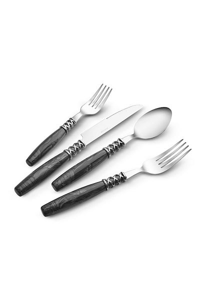 Karaca Lucas 6-Person Black Fork Spoon Knife Set - 24 Pieces
