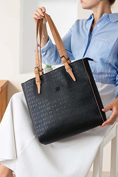Just Polo Kadın Büyük Boy Kullanışlı 4 Bölmeli Monogram Baskı Omuz Çantası