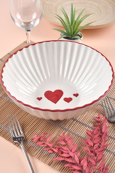 ŞURA MUTFAK Love Series 23X8Cm Heart Patterned Salad Bowl - 1 Piece