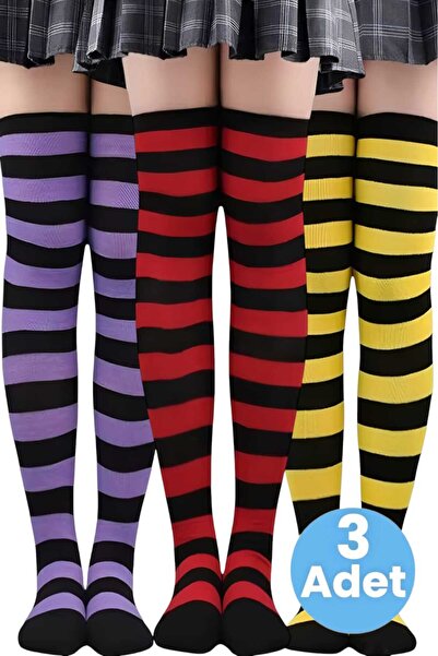 Trenderrs Women's Thick Stripe 3-Piece Knee High Socks