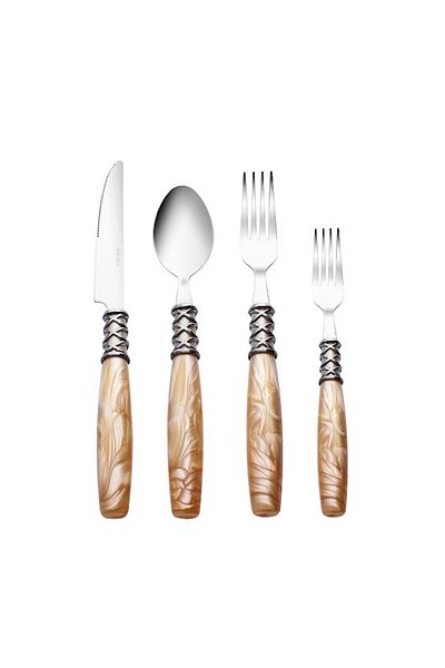 Karaca Lucas 6-Person Cream Fork Spoon Knife Set - 24 Pieces