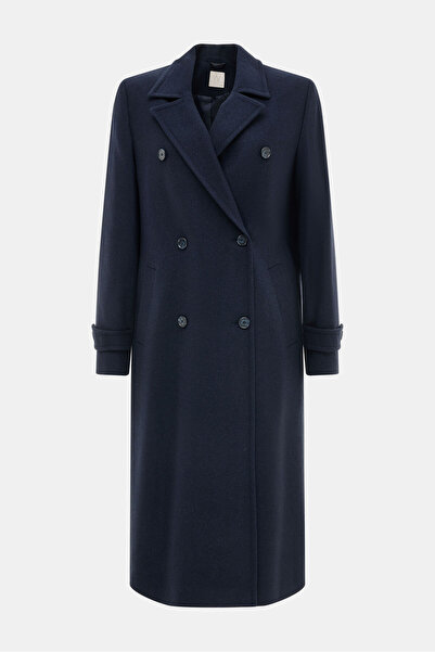 W Collection معطف أزرق داكن بياقة مزدوجة الصدر