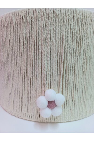 C&A&B KUZEY AVİZE SİLİNDİR EKRU MAKROME İP SARGI PEMBE ÇİÇEK PONPONLU KIZ BEBEK VE KIZ ÇOCUK ODASI AVİZE VE ABAJUR SET