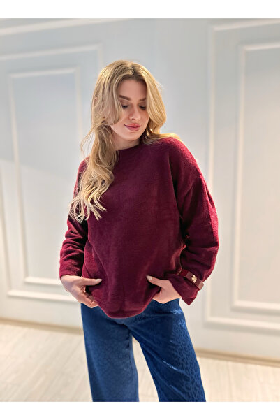 Store Dik Yaka T Kol Yumoş Kazak - Bordo