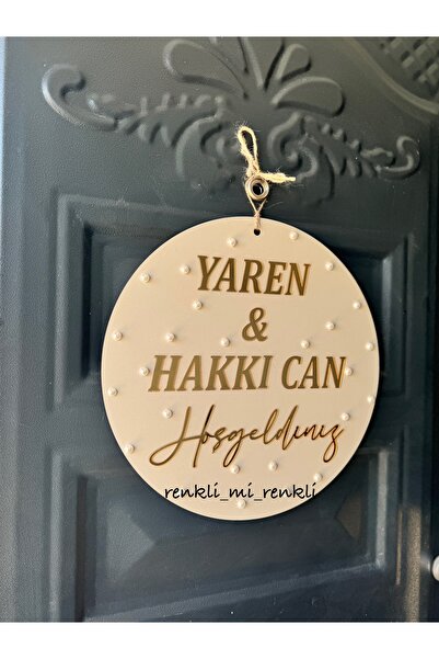 renkli mi renkli tasarım dünyası İncili isimli gold hoşgeldiniz ev kapı süsü