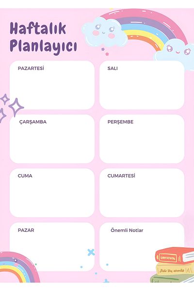 Rana İkra Art Rainbow Themed Weekly Planner Note Sheet (25 Pieces) (A4)