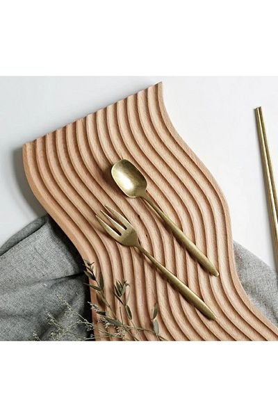 HB LİFE Wooden Carved Rainbow Presentation Tray and Cutting Board