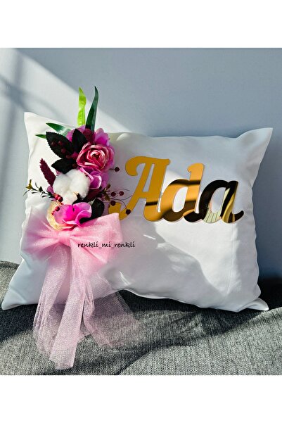 renkli mi renkli tasarım dünyası Çiçekli pembe gold isimli bebek yastık kapı ...