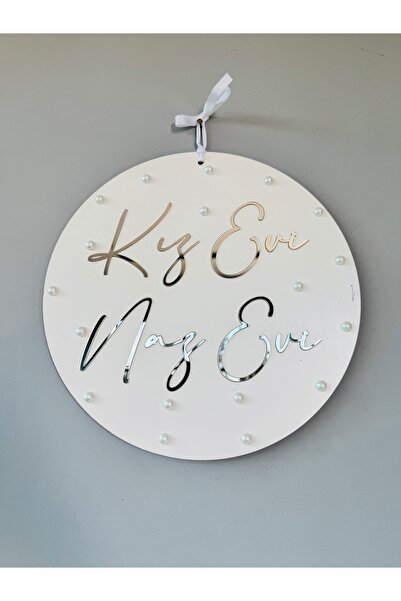 renkli mi renkli tasarım dünyası Gümüş yazılı İncili Kız evine hoşgeldiniz kız evi naz evi kapı süsü