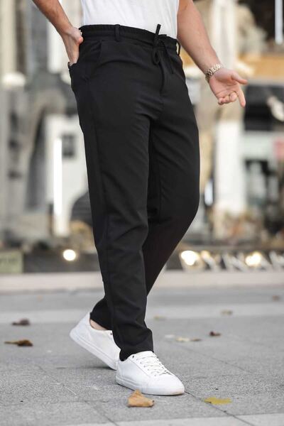 Oyga Men's Black Jogger Waist Elastic Double Slim Fit Lycra Trousers