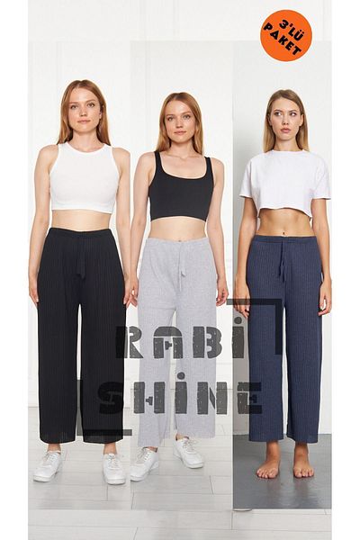 Rabi Shine Pantaloni de trening confortabili din velur din 3 piese - negru, gri, indigo, pantaloni de trening casual pentru acasă
