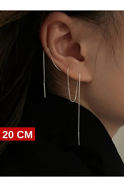 bymissmücevherat 925 Ayar Gümüş Küp Zincir Model Gümüş Tekli Küpe (1 ADET)