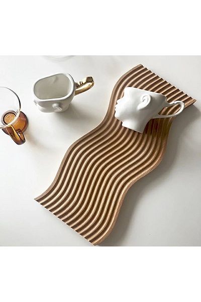 HB LİFE Wooden Carved Rainbow Presentation Tray and Cutting Board