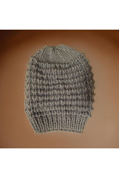 FM Blue Color Special Textured Simple and Elegant Hand Knitted Children's Beanie with Special Patterns for Ages 7-12