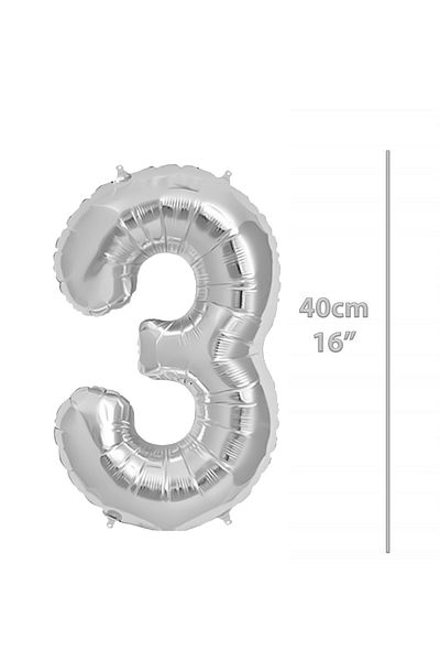 ikm balon Foil Balloon 3 Figures Helium Balloon 40 cm Silver Color - 3 Years Old Balloon - 3 Figures Balloon