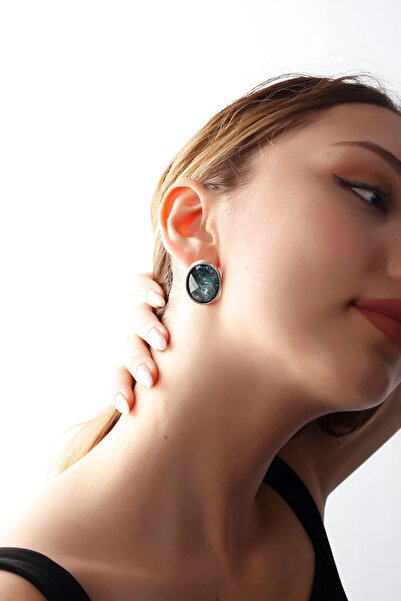 MATYA JEWELERY Matya Antik Gümüş Kaplama Çivili Turkuaz Taşlı Model Küpe