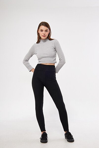 Oyga Colanți de iarnă cu talie înaltă, neagră, cu dungi fine, cu talie subțire