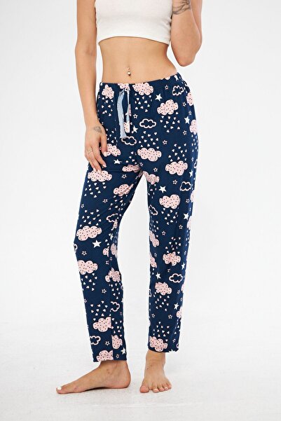 Oyga Βαμβακερό σουέντ βελούδο - Γυναικείο πάτο πιτζάμα με μοτίβο σε σκόνη