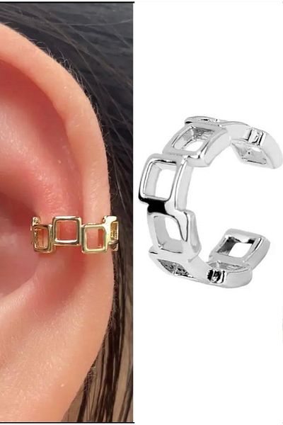 Jaida Moda Silver Zigzag Square Compression Non-Perforated Fake Steel Cartilage Earrings