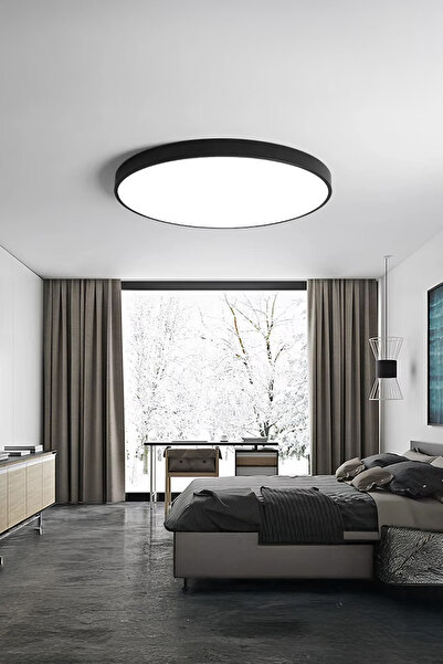 Voxify Siyah Kasa Yuvarlak Sarı Işık Tavana Sıfır Led Armatür Aplik Avize Lambası Aydınlatma Çapında 18w