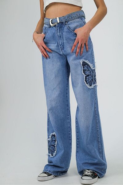 Touz Moda Y2K Snow Wash Butterfly Print Baggy Pants