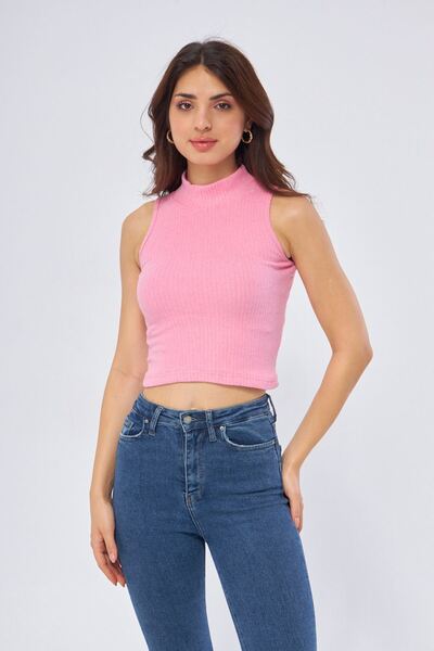 Oyga Powder Colored Women's Athlete Blouse - Half Turtleneck, Sleeveless Ribbed