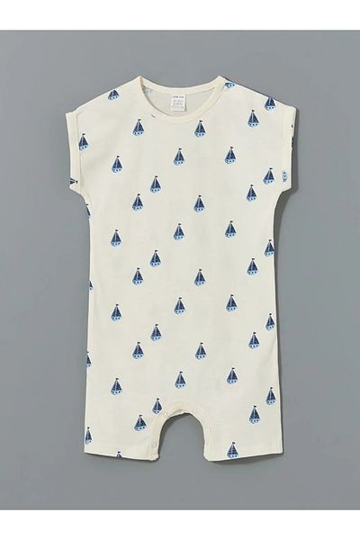 LC Waikiki Lcw Baby Blue Crew Neck Printed Baby Boy Romper 2 Pcs