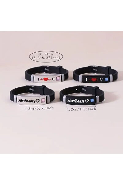 Hobi Dünyası 4 Adet Fosforlu Sevgililer Günü Çift Bileklik Seti, "Onun Canavarı Onun Güzelliği SENİ SEVİYORUM"