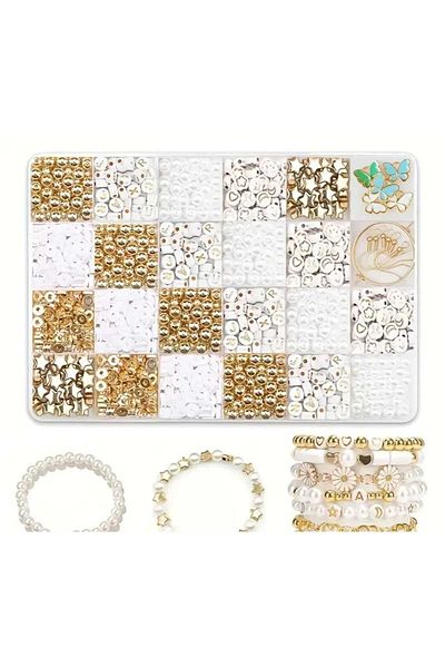 yiğit aksesuar Number 14 Pearl Beaded Letter and Fimo Beaded Bracelet Making Set - Intermediate Apparatus Jewelry