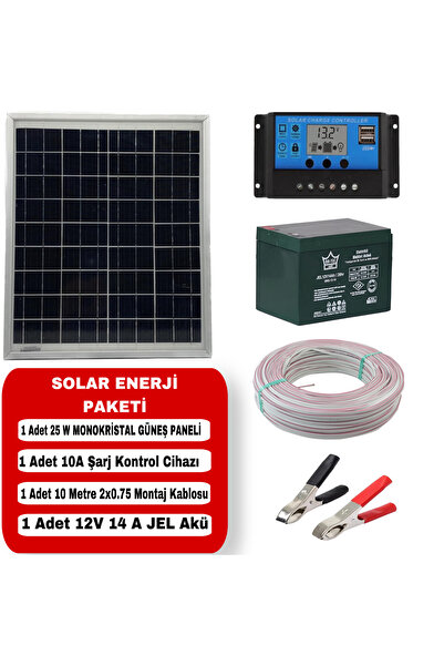 Altay solar 25 Watt Monokristal Güneş Panelli 14 Amper Jel Akülü Aydınlatma Solar Paket