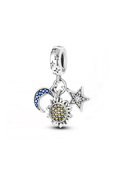 Fubena Ay Yıldız Ve Güneş Sallantılı Gümüş Charm
