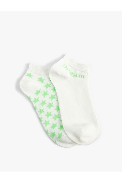 Koton Set de 2 ciorapi papuci cu model stea si slogan