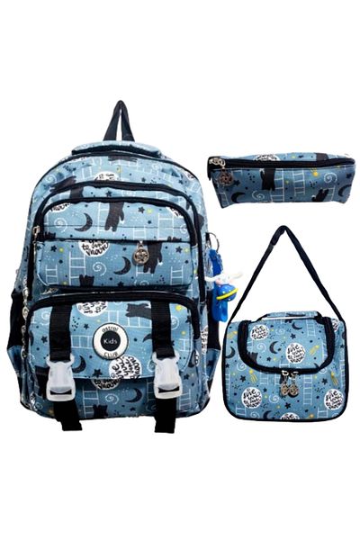Glanart Geantă pentru școală primară complet căptușită cu 6 ochi + nutriție termos + set de 3 suporturi pentru stilouri