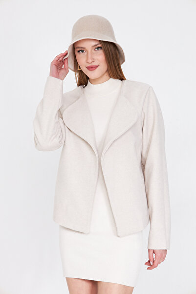 SevdeUgur Kadın Krem Astarlı Kısa Kaşe Kaban / Sevde Ugur