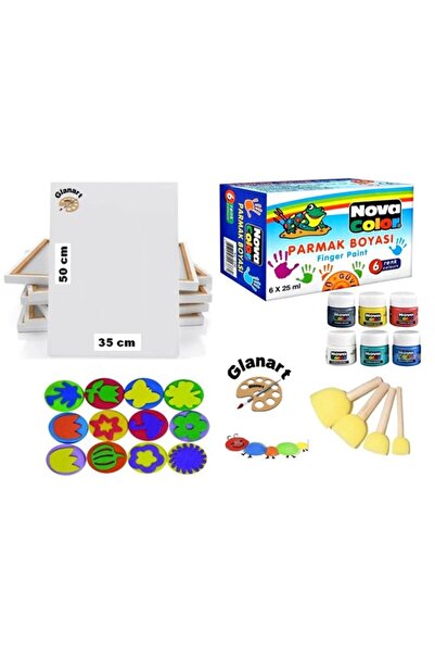 Glanart çocuklar için 35x50 tuval + parmak boyası seti yıkanabilir ( pon pon ...