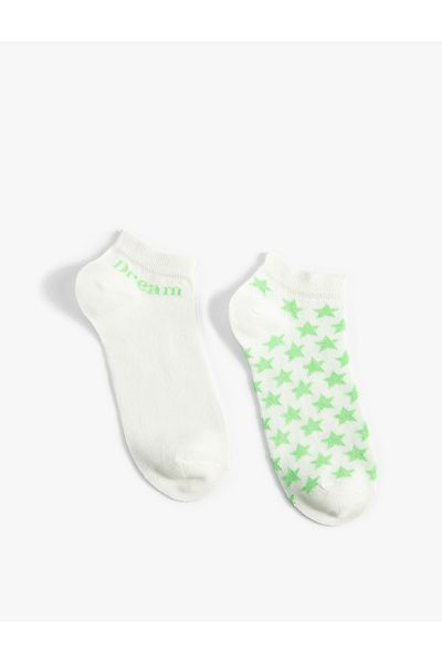 Koton Set de 2 ciorapi papuci cu model stea si slogan
