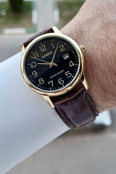 Casio Case Gold Cord Brown Color Calendar Men's Wrist Watch